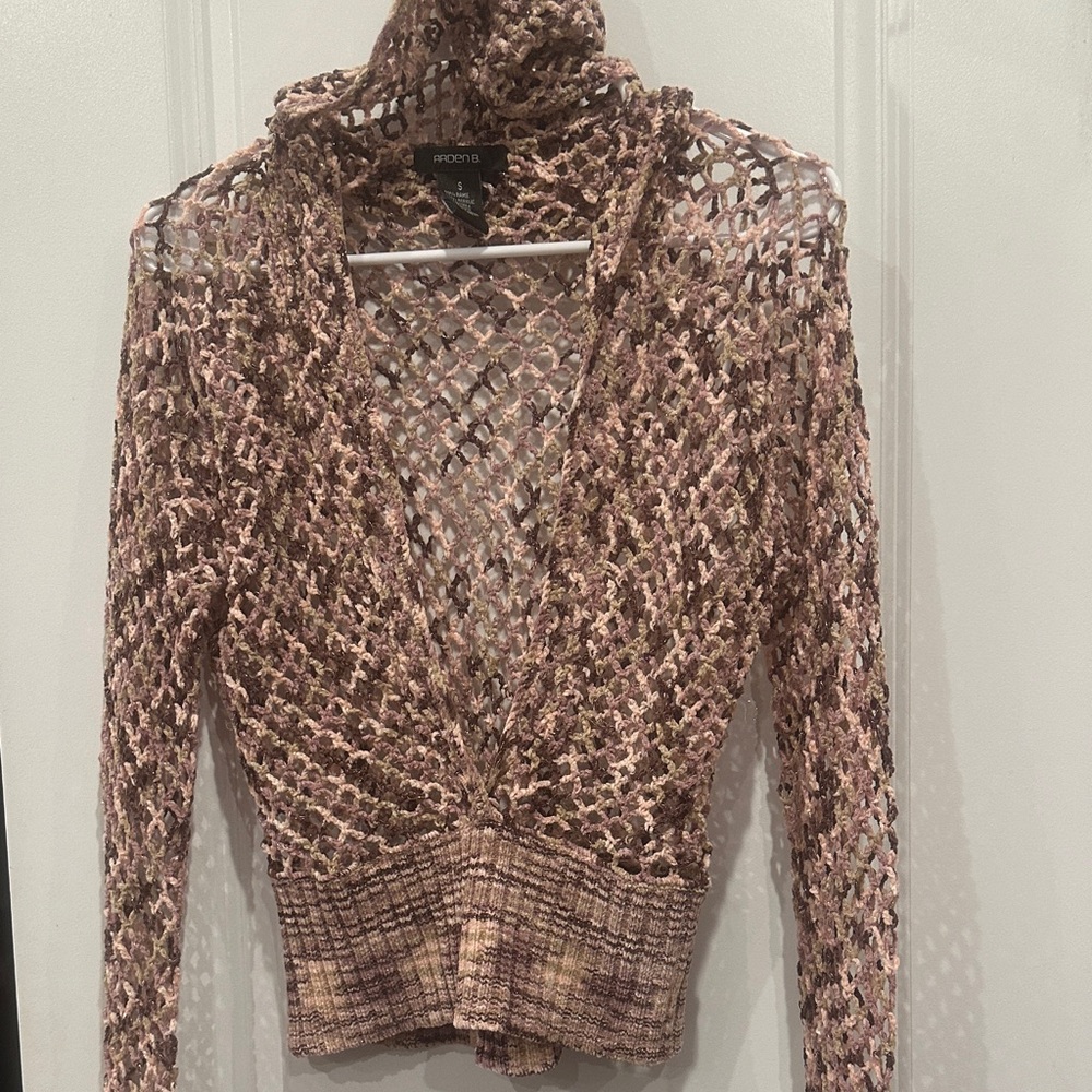 Arden B Pink and Brown Knit Hoodie